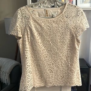 Women’s lace overlay cream cap sleeve work top